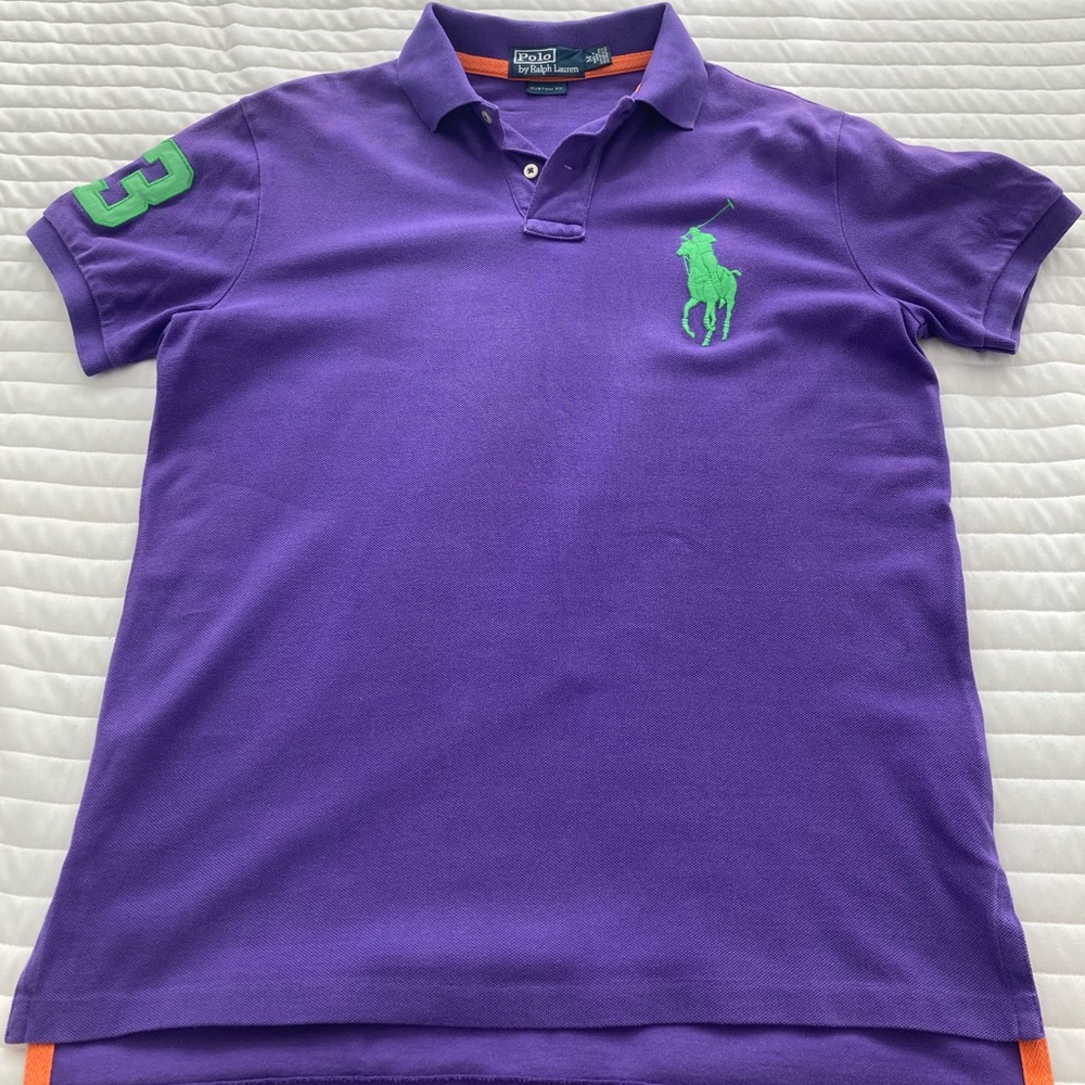 Purple & Emerald, Short sleeve, Large Horse Ralph Lauren Polo Shirt — Size M
